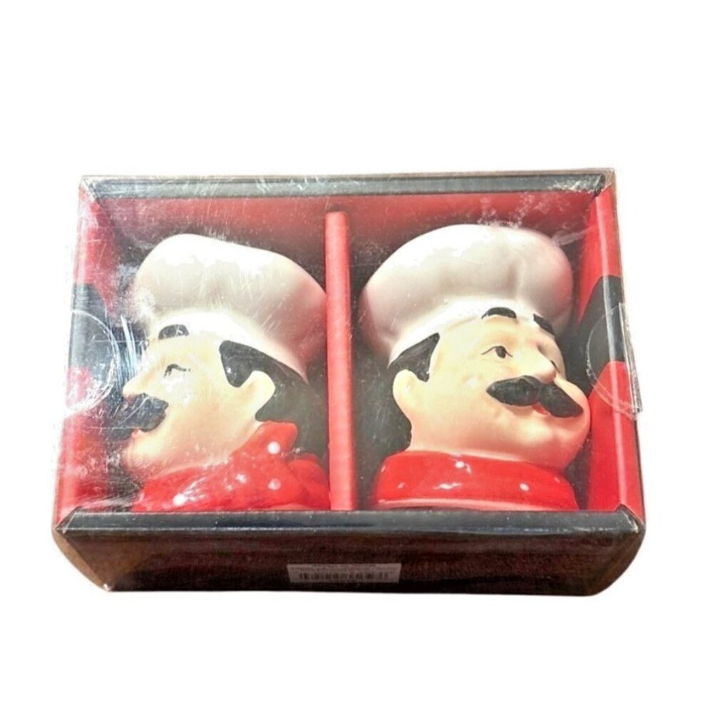 Chef Leone Ceramic Salt Pepper Shakers Hand-Painted Vtg Collection Set 2 In Box - Picture 4 of 7
